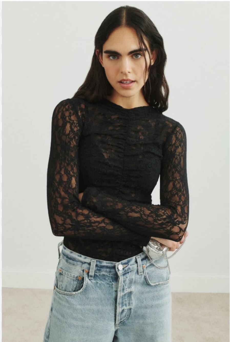 Nightcap - Ruched Sheer Lace Blouse